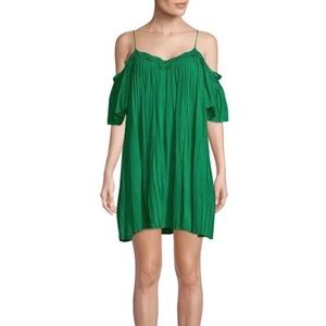 Alice + Olivia Kelly Green Pleated Cold Shoulder Dress Sz XS